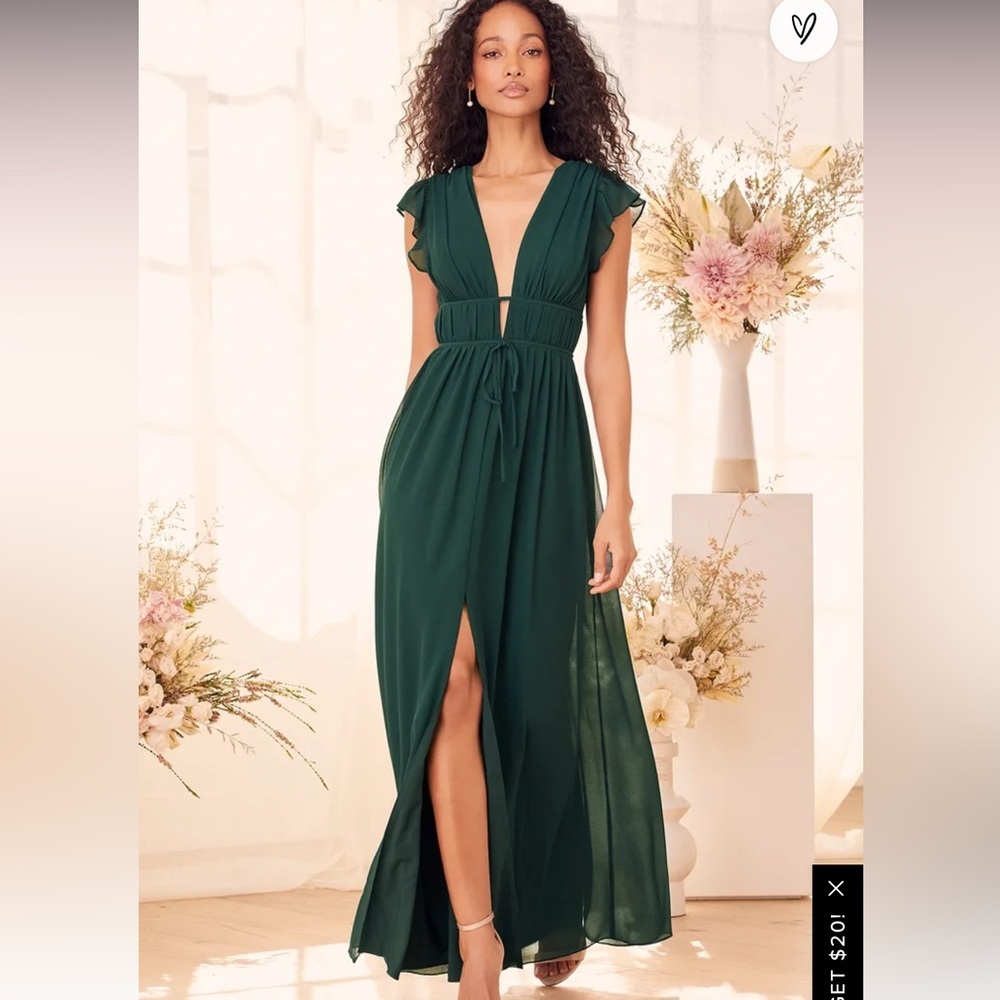 Lulus I'm All Yours Emerald Green Ruffled Maxi Dress
